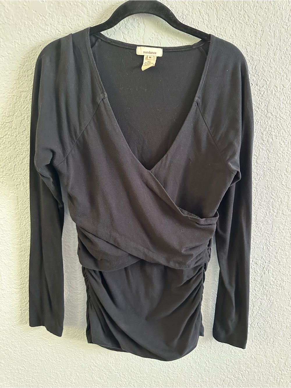Sundance Vanessa Faux Wrap Ruched Top Black Medium